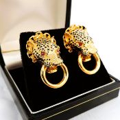 Franklin Mint Duchess of Windsor Panther Earrings Pierced Ears Boxed