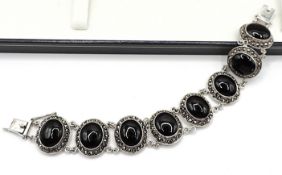 Artisan Sterling Silver Black Jet Bracelet London Hallmark Date 1990