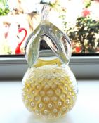 Fare Marcolin Konstglas Ronneby Sweden 24K Gold Bullicante Crystal Pear Paperweight