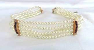 Pearl & Crystal Choker Necklace With Gift Box