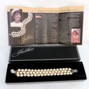 Franklin Mint Exclusive 'Jackie's Pearls' Triple Strand Pearl Bracelet Boxed With Certificates