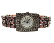 Vintage Sterling Silver Garnet Gemstone Watch - Working New Battery Fitted