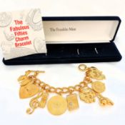 Vintage Franklin Mint Fabulous Fifties 22K Gold Plated Charm Bracelet Boxed