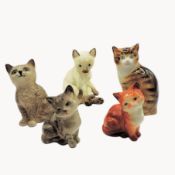 Five Vintage Porcelain Cat Figurines, Royal Doulton, Beswick, Royal Worcester