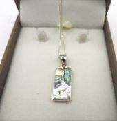 Sterling Silver Abalone Shell Pendant Necklace With Gift Pouch