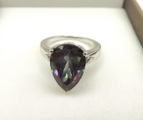 Sterling Silver Pear Cut Mystic Topaz Gemstone Ring