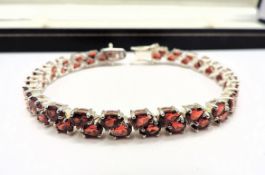 Sterling Silver Pear Cut Red Topaz Gemstone Bracelet 50 carats New With Gift Box