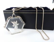 Antique Sterling Silver Mounted Rock Crystal Intaglio Pendant Necklace c. 1920's