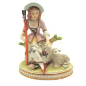 Vintage Sitzendorf Porcelain Figurine Shepherdess and Lamb