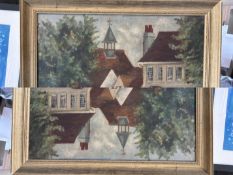 Peggy Geyde Oil Painting Exhibited Artist The Village Green 16 x 20 ins c1940