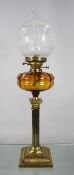 Victorian Brass Oil Lamp With Amber Font
