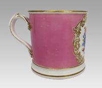 Mid-19th Century Worcester Porcelain Tankard With Rose Pompadour Ground