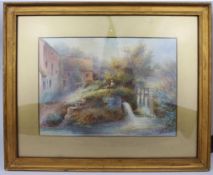 Harry Stinton (British, 1882–1968) – Watercolour Landscape With Mill and Figures