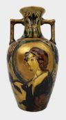 Bohemian Art Nouveau Portrait Vase, In The Manner of Amphora, C.1900