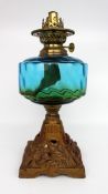Antique Victorian Oil Lamp With Blue Glass Font
