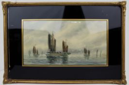 Late Victorian Boats Watercolour With Verre Eglomise Surround