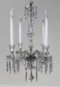 Mid-Century Cut Glass and Crystal Four-Arm Chandelier, C.1950