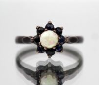Vintage Silver Opal & Sapphire Cluster Ring
