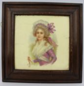 Victorian Hand Painted Portrait Tile In Original Frame – C.1880