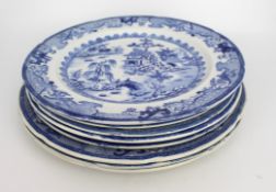 Collection of 8 Mason'S Ironstone Blue & White Plates