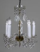 Mid-20th Century French Style 5-Arm Cut Glass and Crystal Chandelier