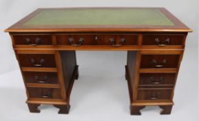 Vintage Georgian Style Pedestal Desk Green Leather Top