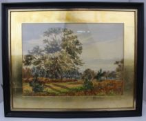 Edwardian Watercolour Landscape In Gilt Mount and Ebonised Frame