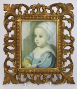 Victorian Print of A Young Girl In Gilt Gesso Frame – C.1900