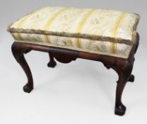 Carved Walnut Upholstered Footstool, C. 1900