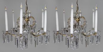 Pair of Mid-Century French Style Eight-Light Crystal Chandeliers