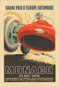 Vintage 1956 Monaco Grand Prix Poster. 1987 Limited Edition (500) Certificate of Provenance.