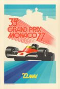 Vintage Monaco 1977 Grand Prix Poster. Limited Edition of 500 1990 Certificate of Provenance