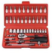 46pcs Car Repair Tool Kit 1/4-Inch Socket Set Car Repair Tool Ratchet Torque Wrench Auto Repair K...