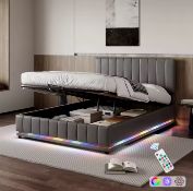 Ottoman Bed Double LED Lighting PU Leather Upholstered Bed Hydraulic Storage 4ft6 Double RRP £650