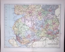 Lancashire Blackpool, Southport, Liverpool Etc 1894 Antique 130 Years-Old Map.