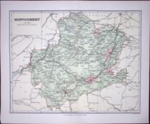 Wales Montgomery Detailed 1894 Coloured Antique 130 Years-Old Map.