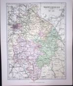 Warwickshire Detailed 1894 Antique Coloured 130 Years-Old Map.