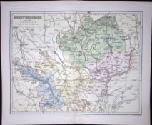 Hertfordshire 1894 Coloured Antique 130 Years-Old Map.