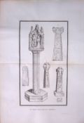 Cornwall Ancient Crosses Rare 211 Years-Old Large Antique Copper Plate Etching By S Lysons