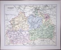 County of Surrey Detailed 1894 Antique Coloured 130 Years-Old Map.