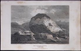 Cumbria Borrowdale the Bowder Stone Antique 223 Years-Old Steel-Engraving-128