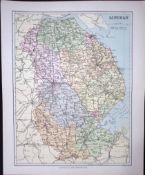 Lincolnshire 1894 Antique Coloured 130 Years-Old Map.