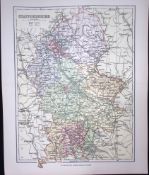 Staffordshire Detailed 1894 Antique Coloured 130 Years-Old Map.