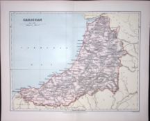 Wales Cardiganshire Detailed 1894 Coloured Antique 130 Years-Old Map.