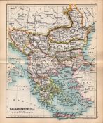 Balkan Peninsula Double Sided Coloured Victorian Antique 1898 Map.