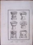 Cornwall Ancient Church Fonts 211 Years-Old Rare Antique Copper Plate Etching.