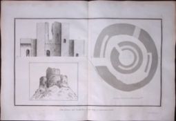 Cornwall Launceston Castle Plan of The Keep Rare Large Antique Copper Plate Etching.