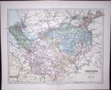 County Cheshire Detailed 1894 Coloured Antique 130 Years-Old Map.