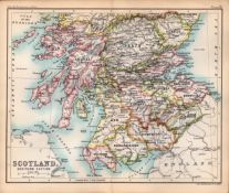 Scotland Southern Area Edinburgh, Argyll, Double Sided Antique 1896 Map.
