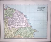 Yorkshire Whitby, Robin Hoods Bay, Scarborough, Etc 1894 Coloured Antique Map.
